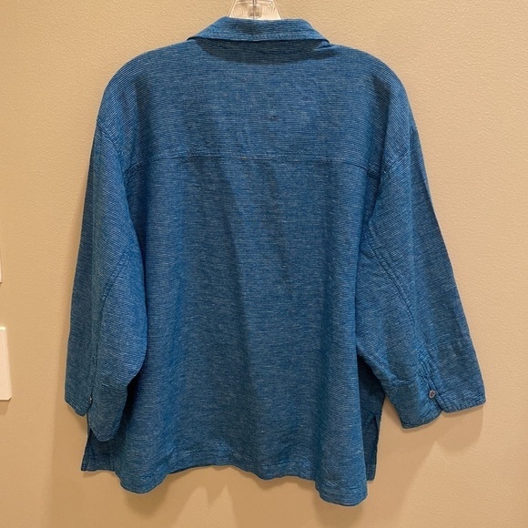 Chico’s Linen Blend 3/4 Sleeve Shirt Blue White Stripe Sz 16 *Tiny Flaw Read - Picture 4 of 6